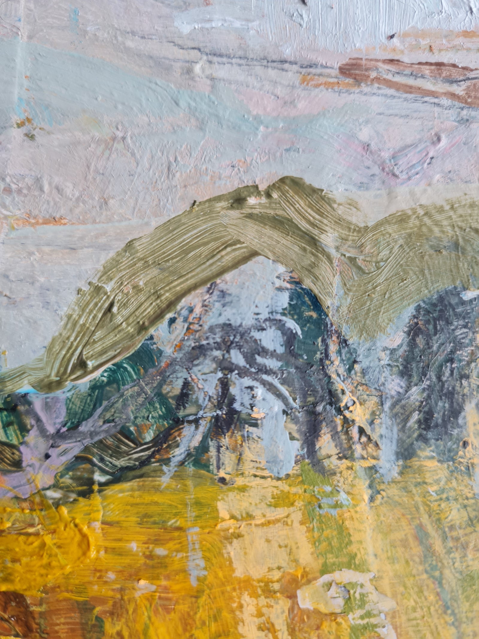 Abstract art detail with textured brush strokes in earthy tones