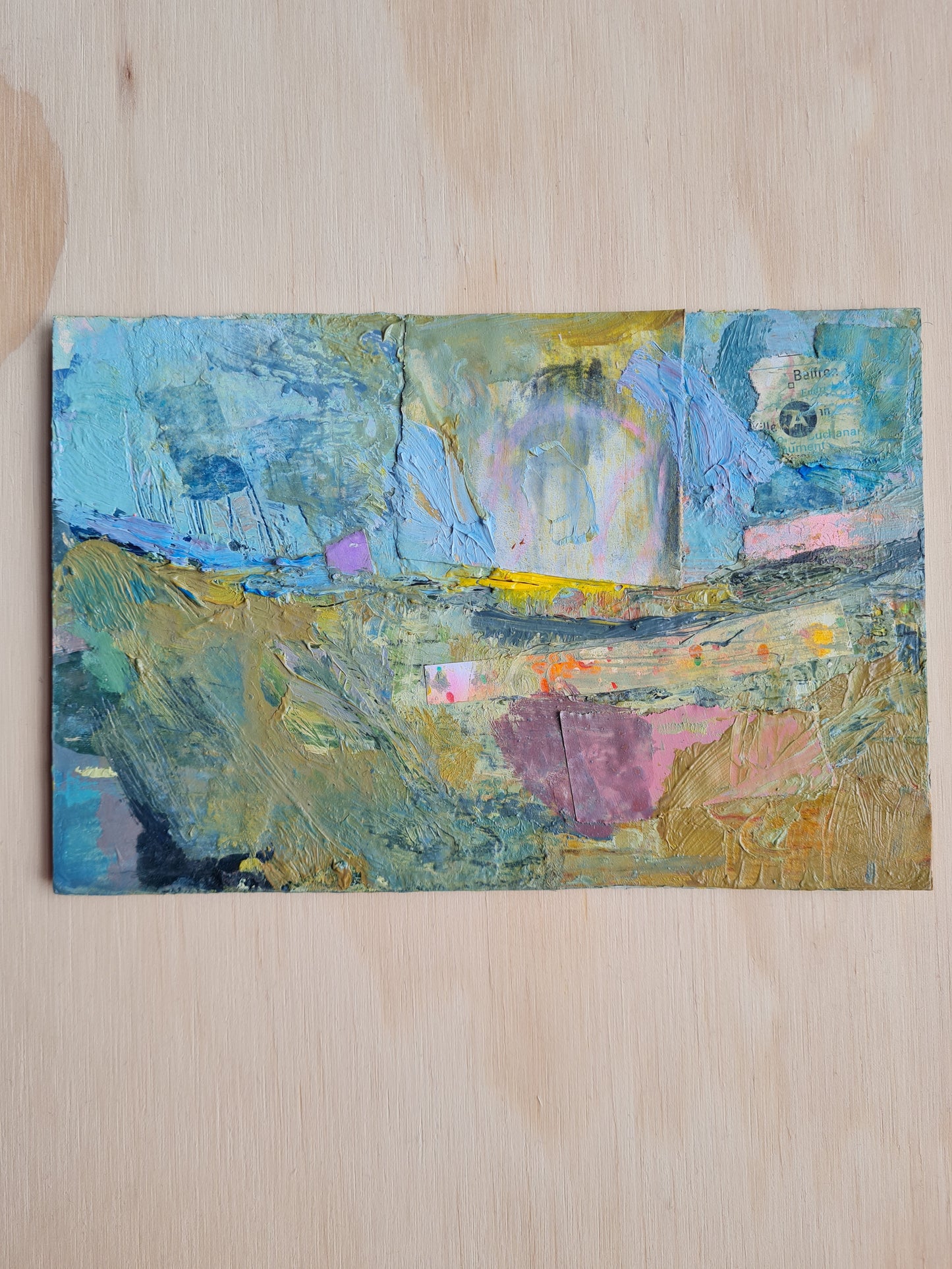 Abstract art piece placed on a wooden surface