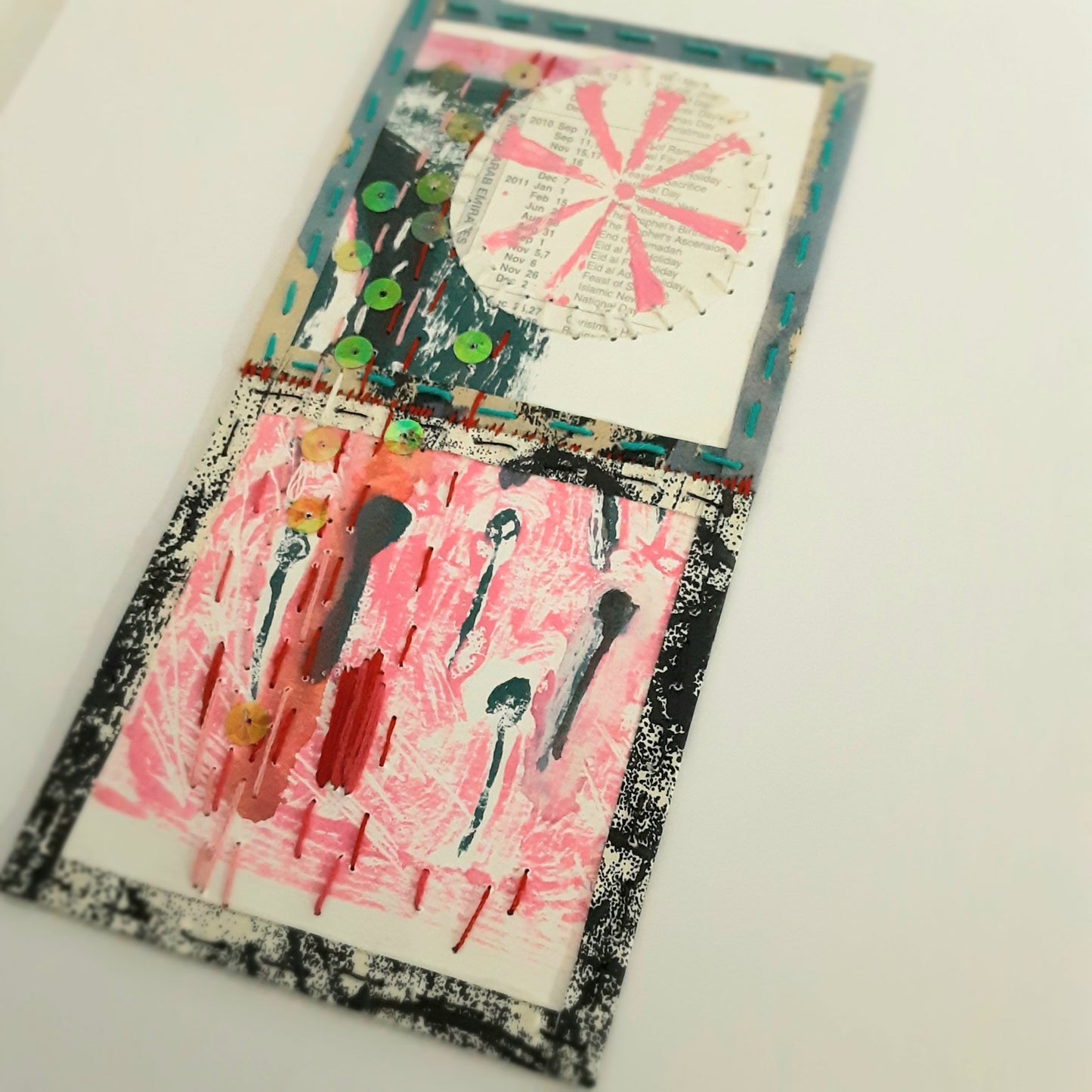 Small Paper Textile Art - Patches and Pins, Number Three