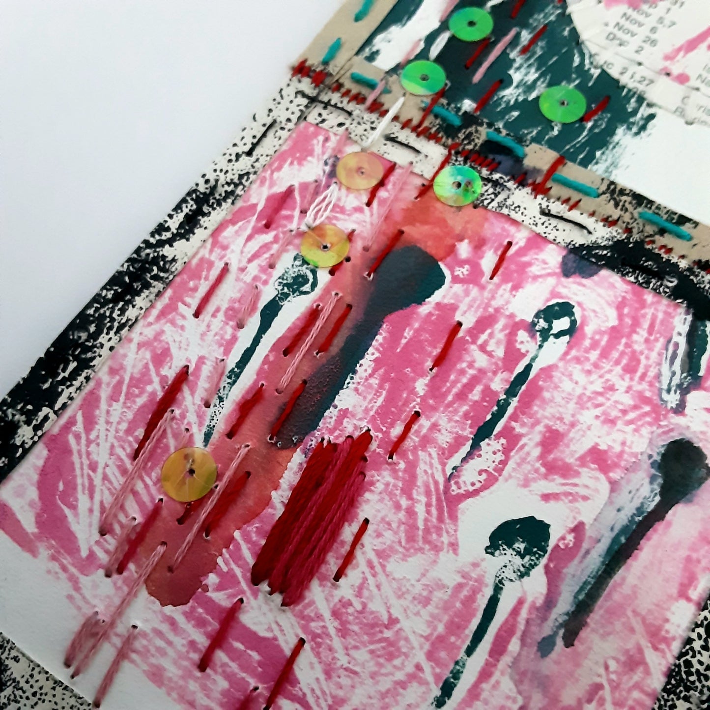 Small Paper Textile Art - Patches and Pins, Number Three