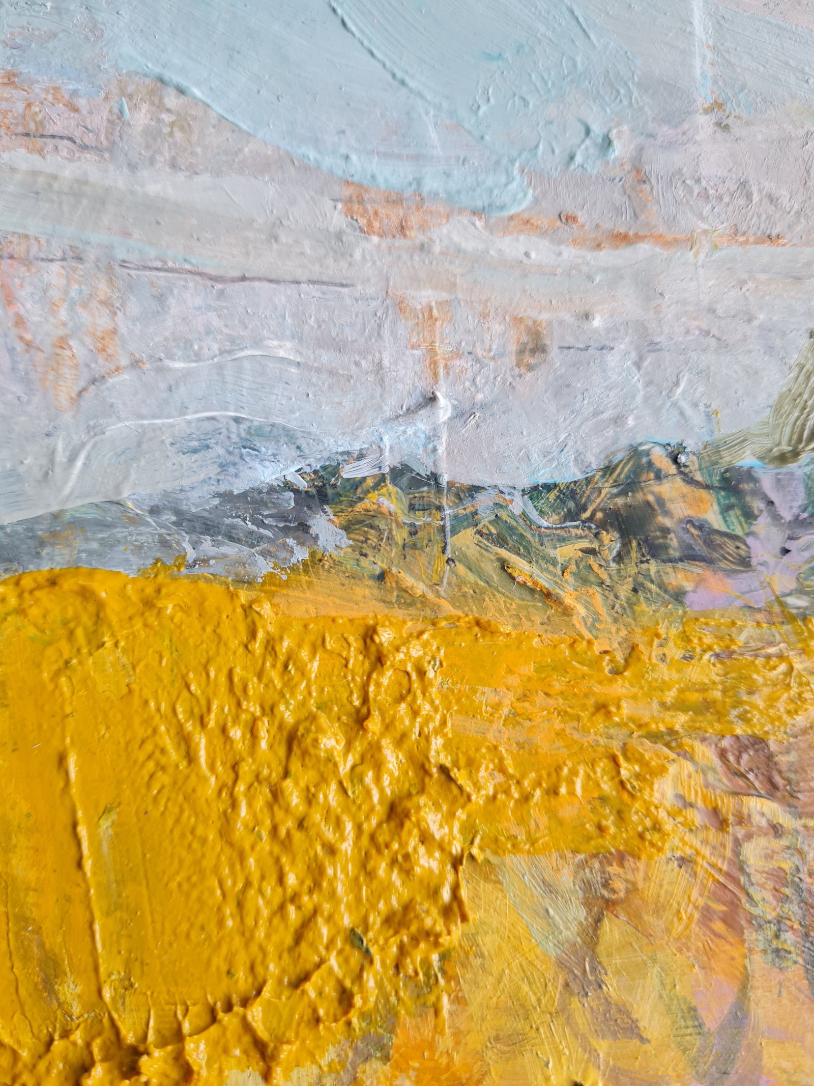 Abstract art paint detail with textured yellow and grey colours