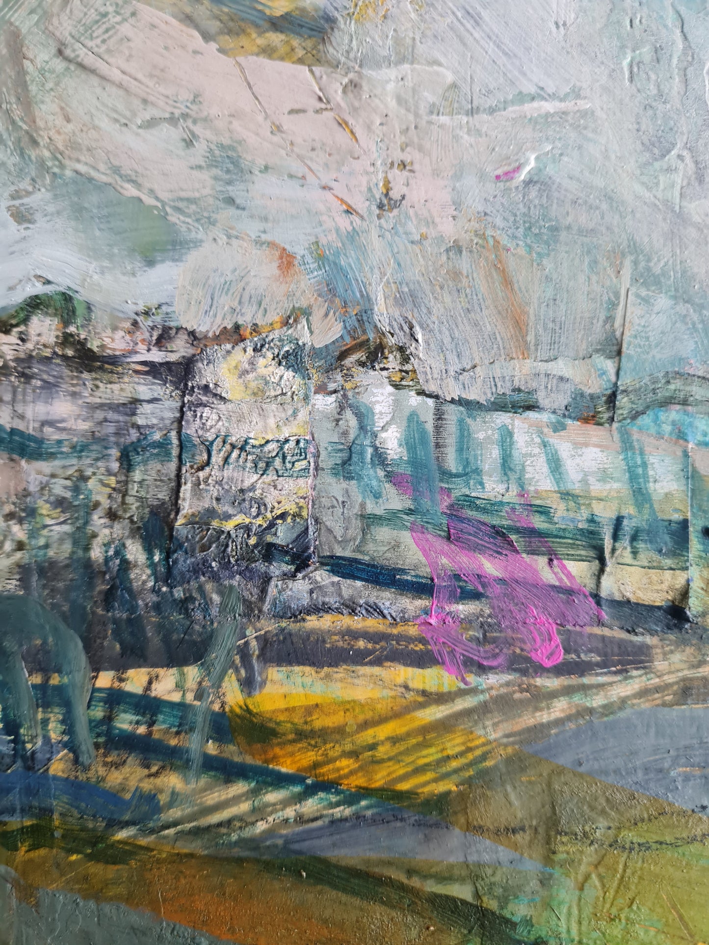 Abstract art with textured brushstrokes in various colours