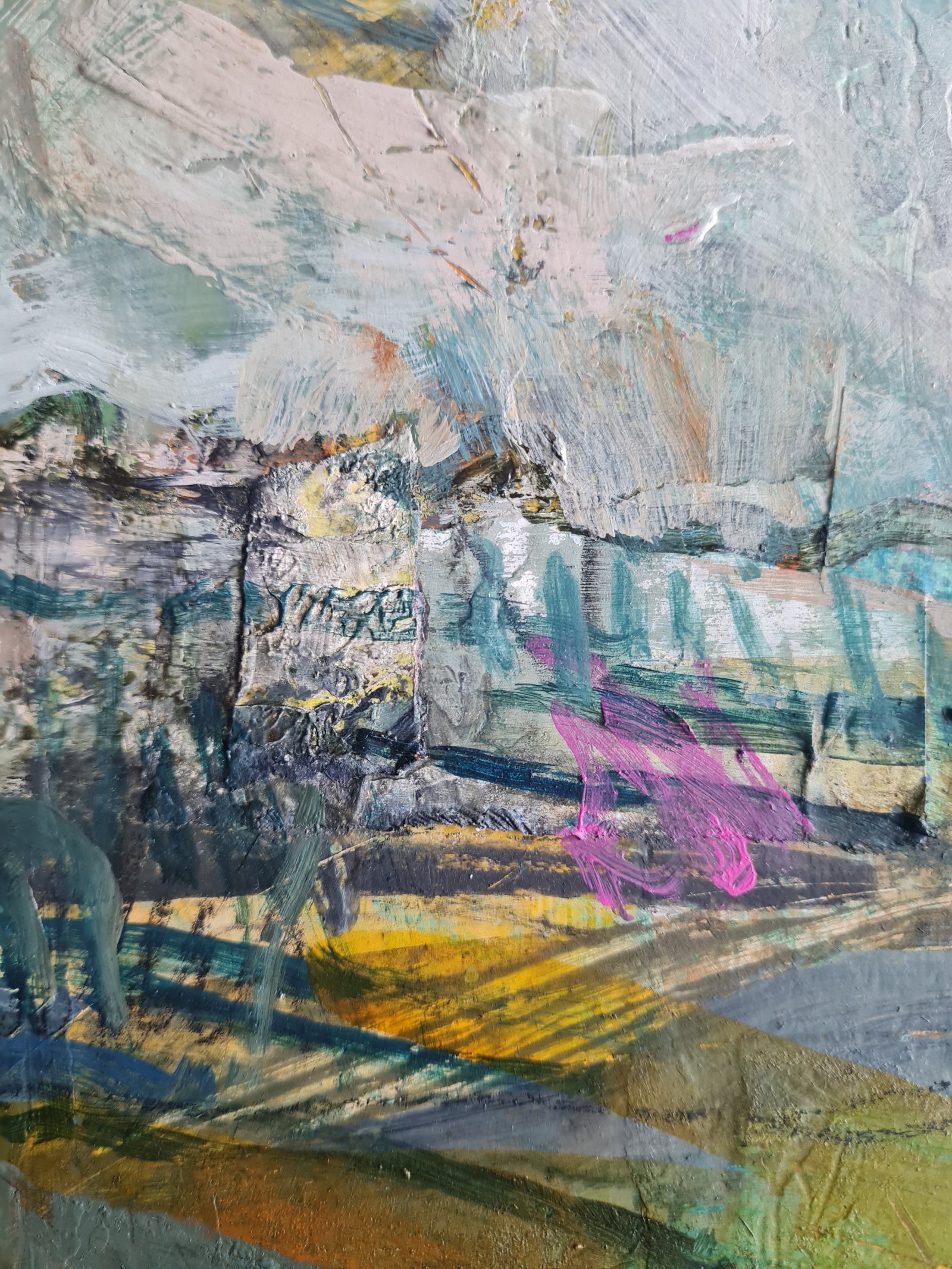 Abstract art with textured brushstrokes in various colours