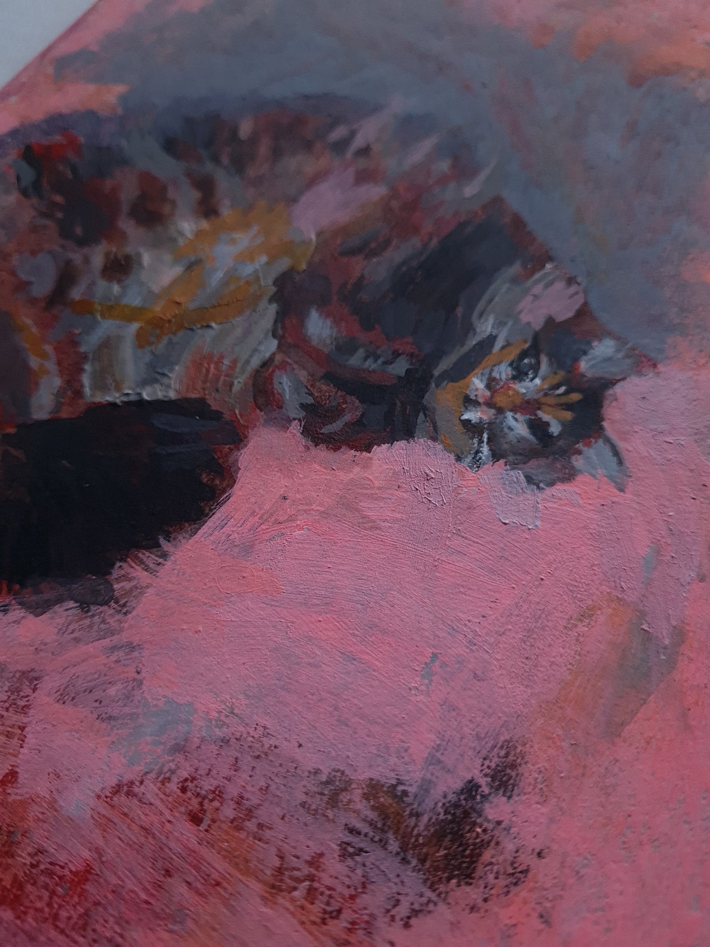 Close-up of part of a contemporary cat painting.