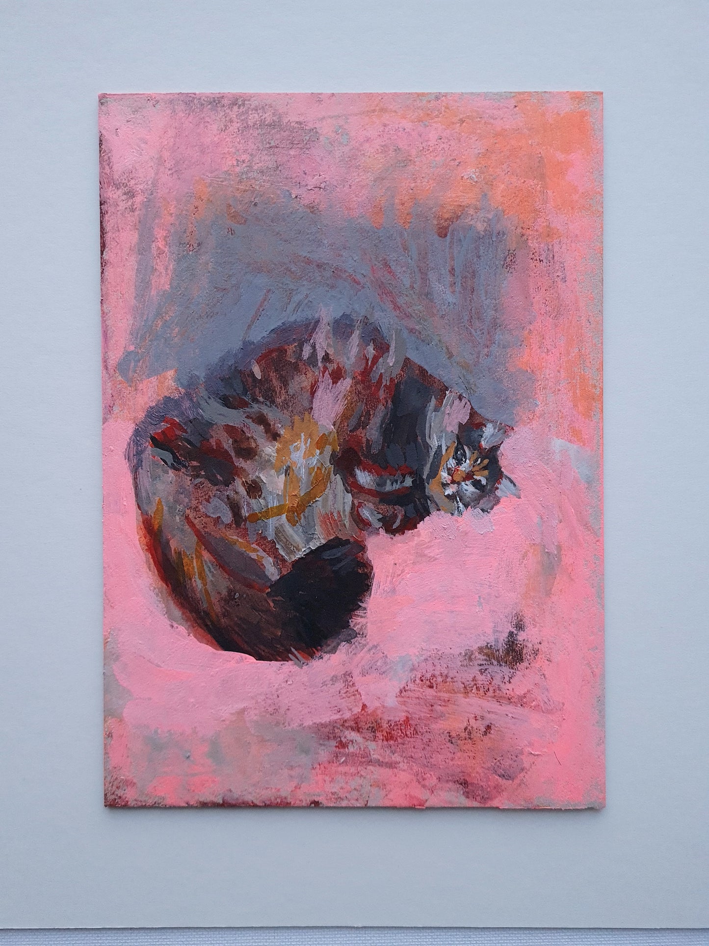 Expressive cat painting on a white background.