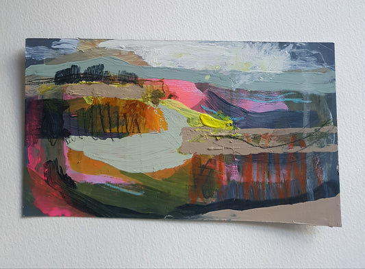 Mixed-media Painting on Recycled Card 'Distant Glow'