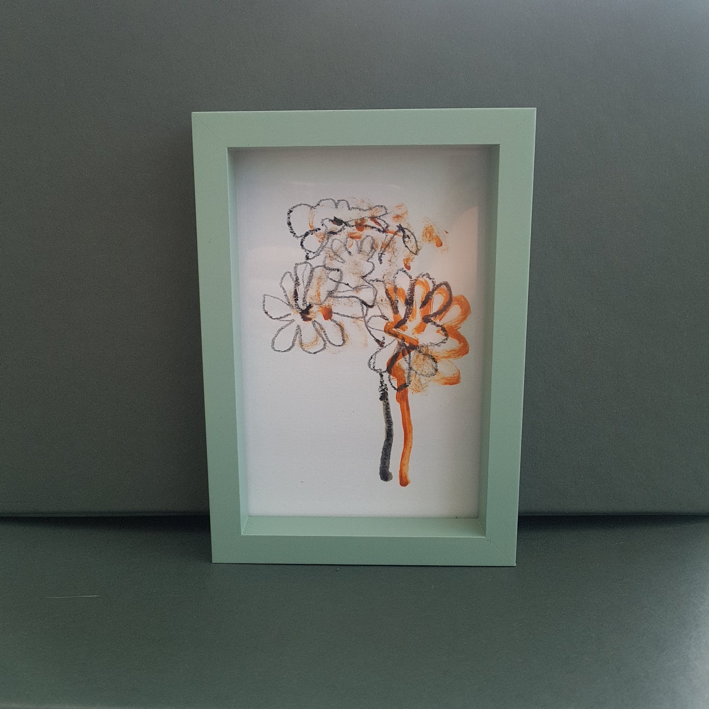 Framed Original Floral Drawing Small Framed Artwork 6 x 4 Inches