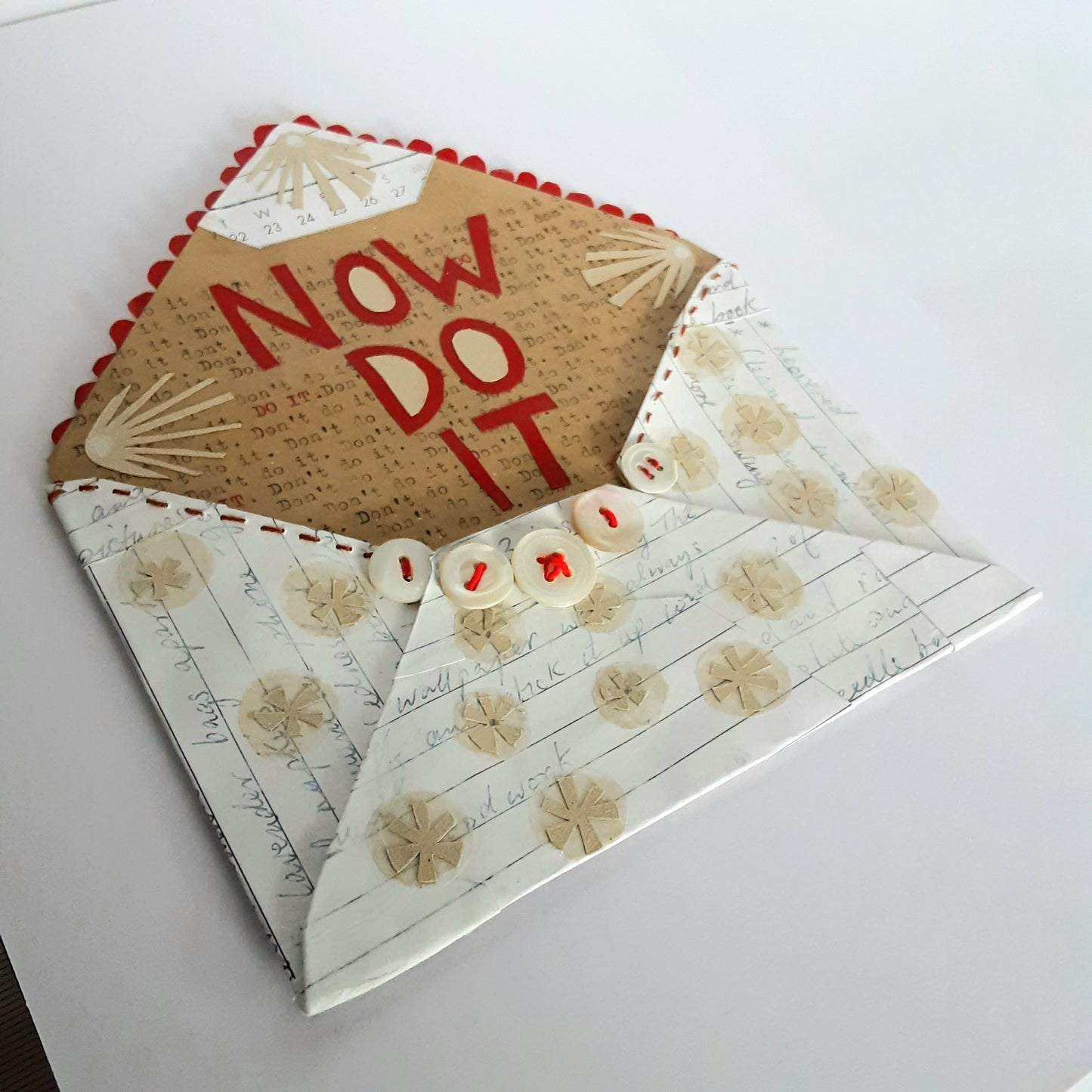 Mixed-Media Envelope With Hand Stitch and Buttons - Now Do It