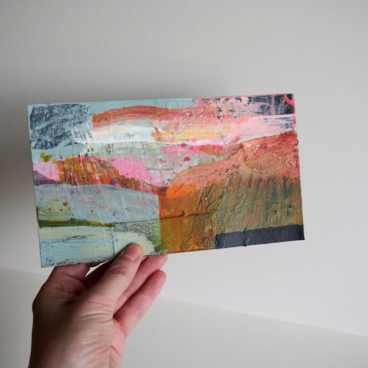 Small Mixed-media Landscape on Card 'Red Sky in the Morning'