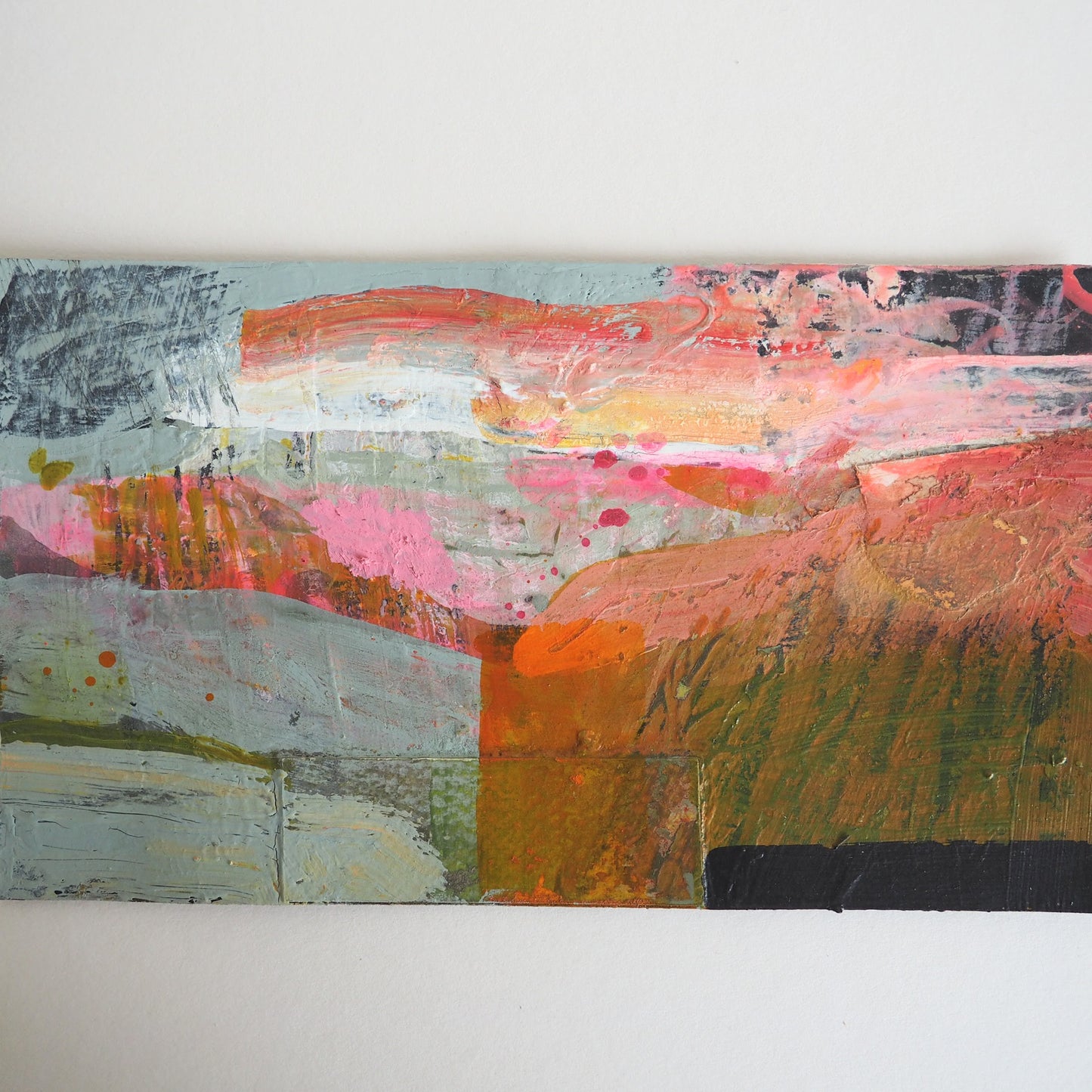 Small Mixed-media Landscape on Card 'Red Sky in the Morning'