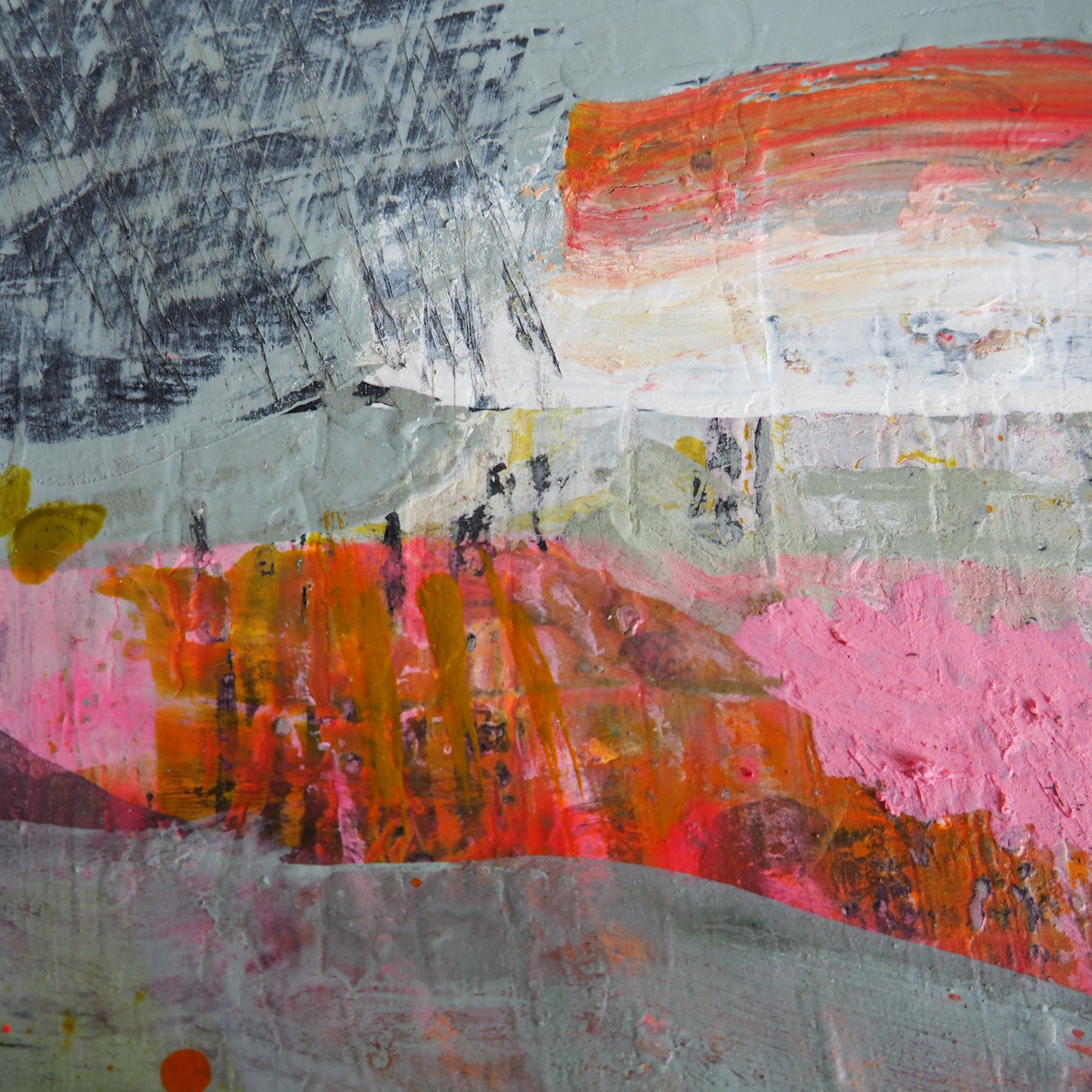 Small Mixed-media Landscape on Card 'Red Sky in the Morning'