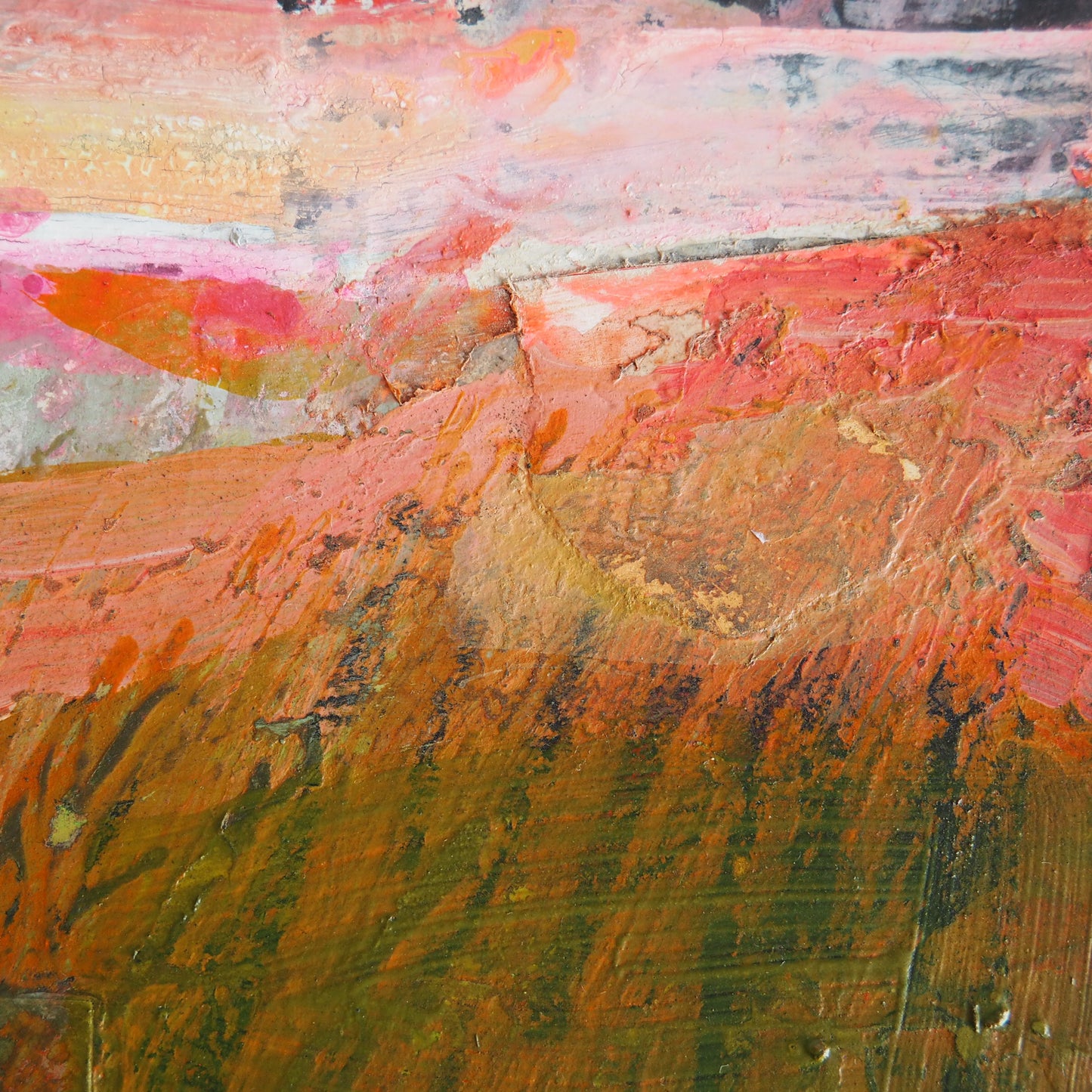 Small Mixed-media Landscape on Card 'Red Sky in the Morning'