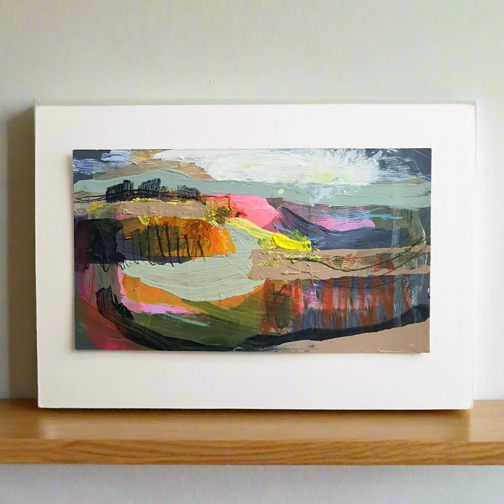 Mixed-media Painting on Recycled Card 'Distant Glow'