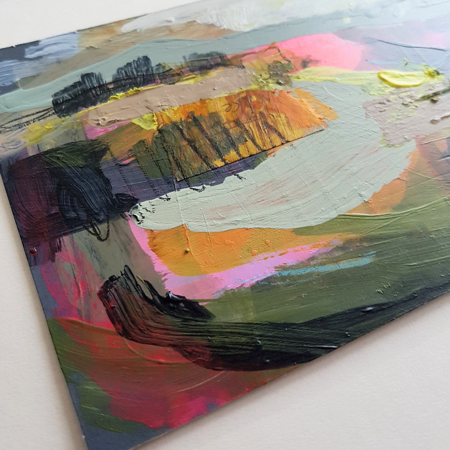 Mixed-media Painting on Recycled Card 'Distant Glow'