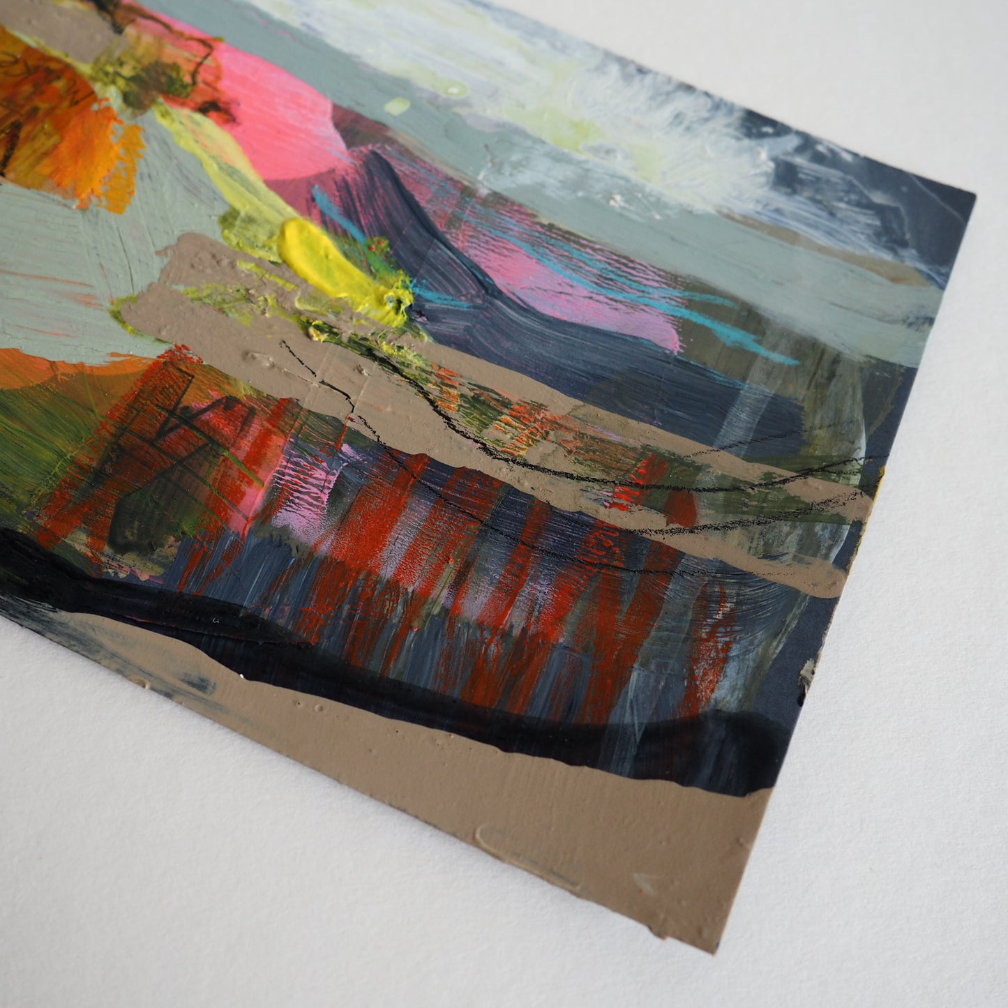 Mixed-media Painting on Recycled Card 'Distant Glow'