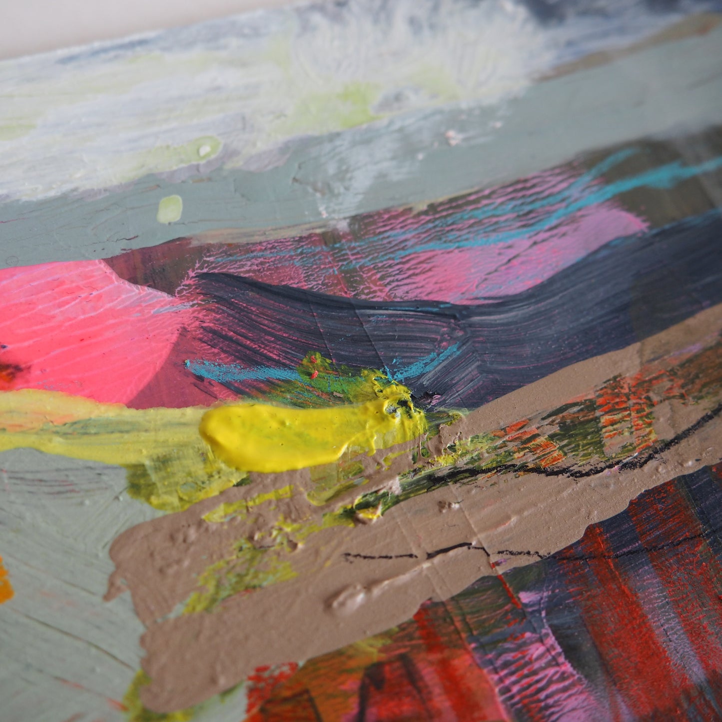 Mixed-media Painting on Recycled Card 'Distant Glow'