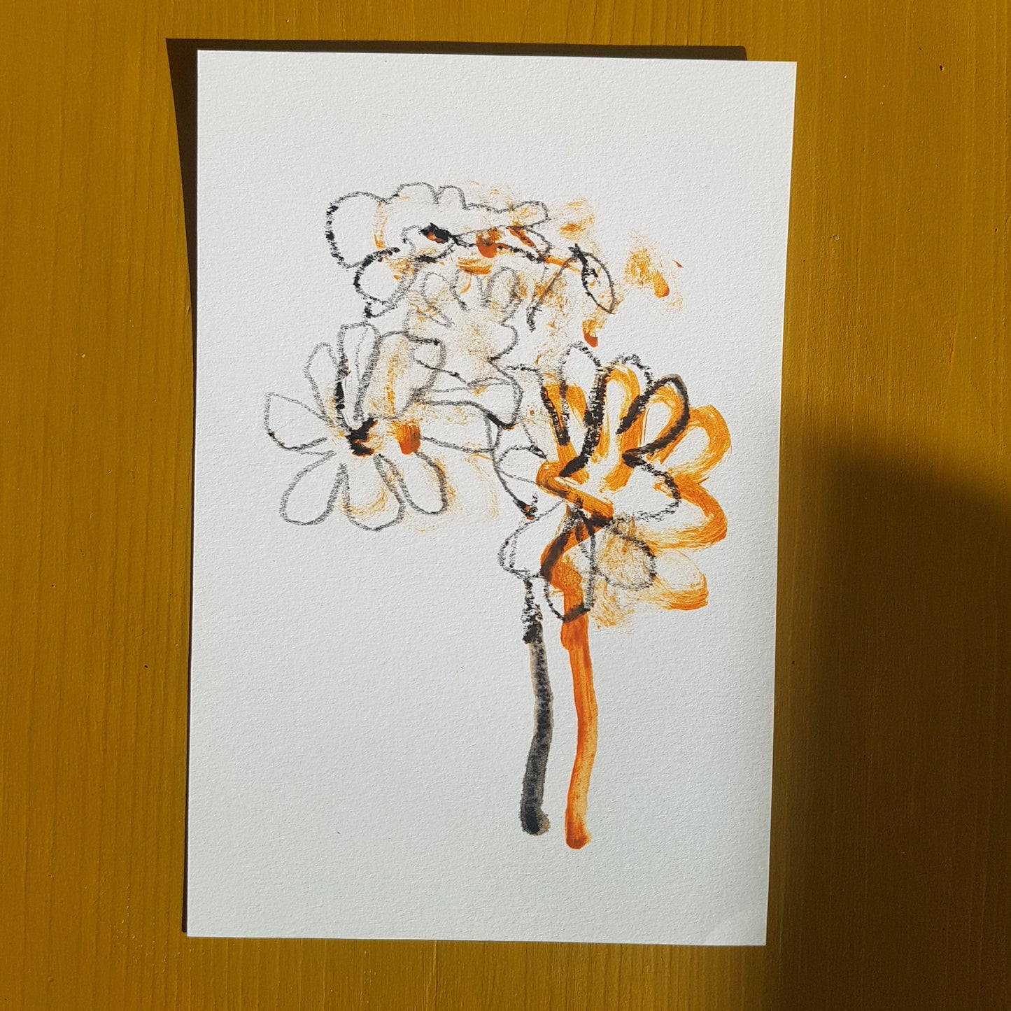Framed Original Floral Drawing Small Framed Artwork 6 x 4 Inches