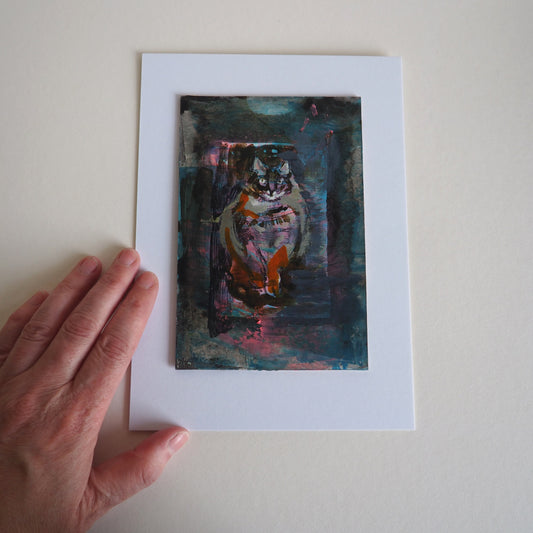 Postcard Sized Painting of a Cat 'Fluffball'