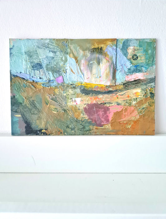 Abstract painting with colorful brush strokes on a white wall