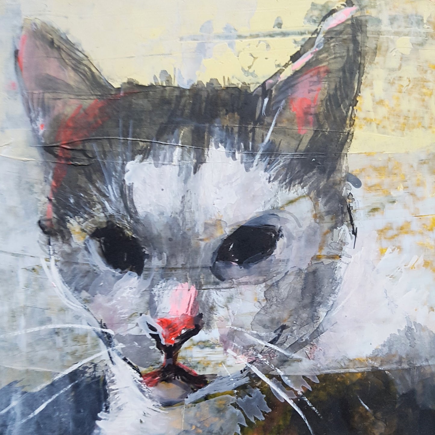 Small Cat Painting Acrylics on Paper 'Curious Marco'