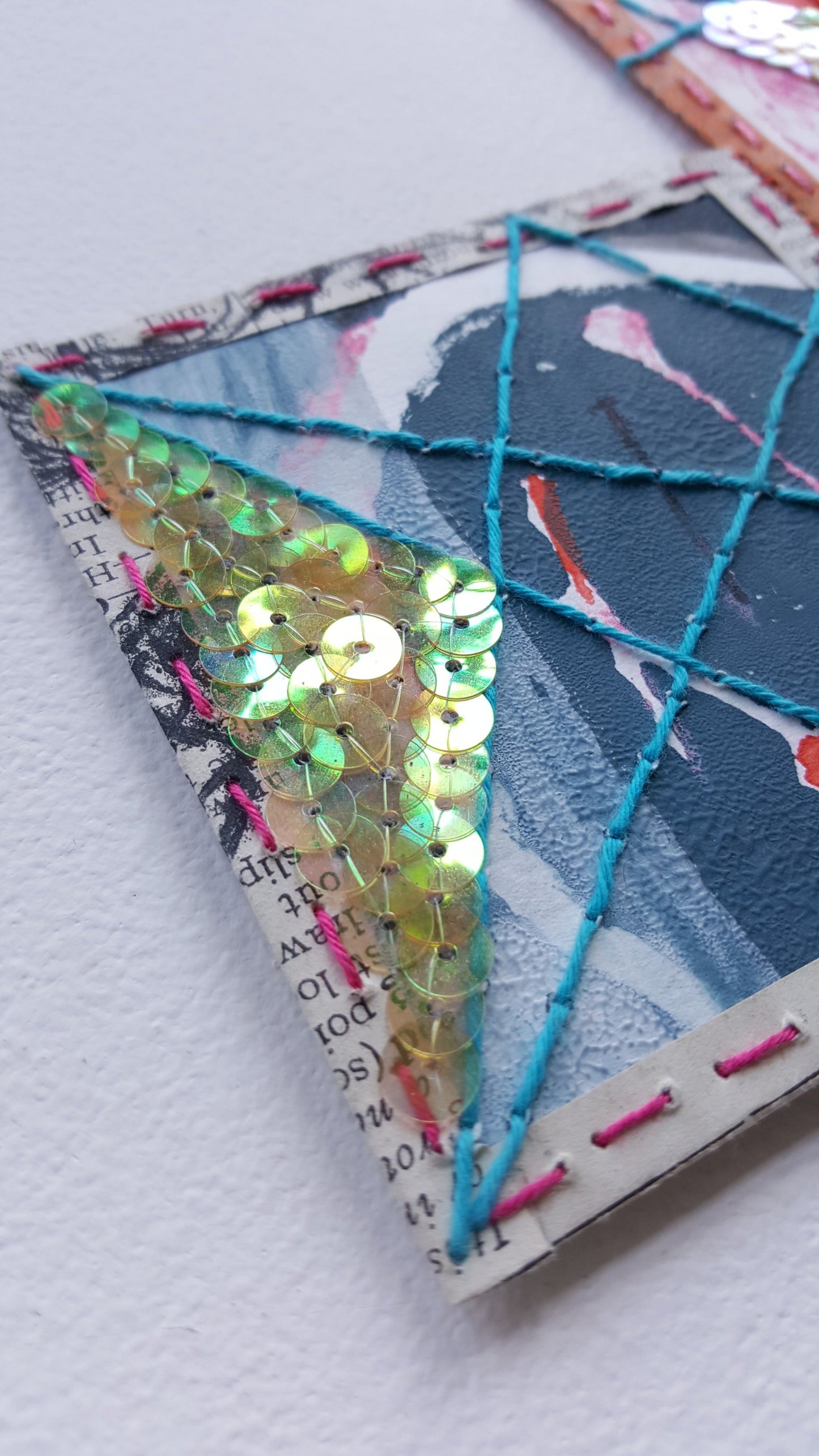 Detail of sequins and embroidery by Julia Laing