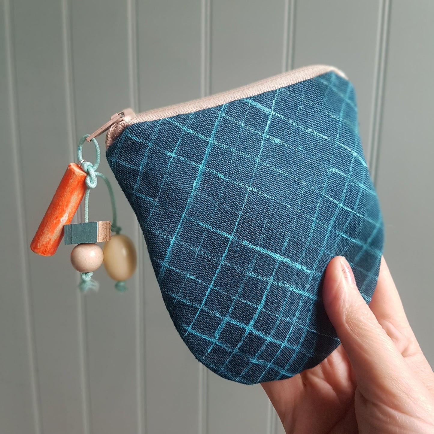 Teal Hand-printed Purse - Creels Design - Batch 1, number 1