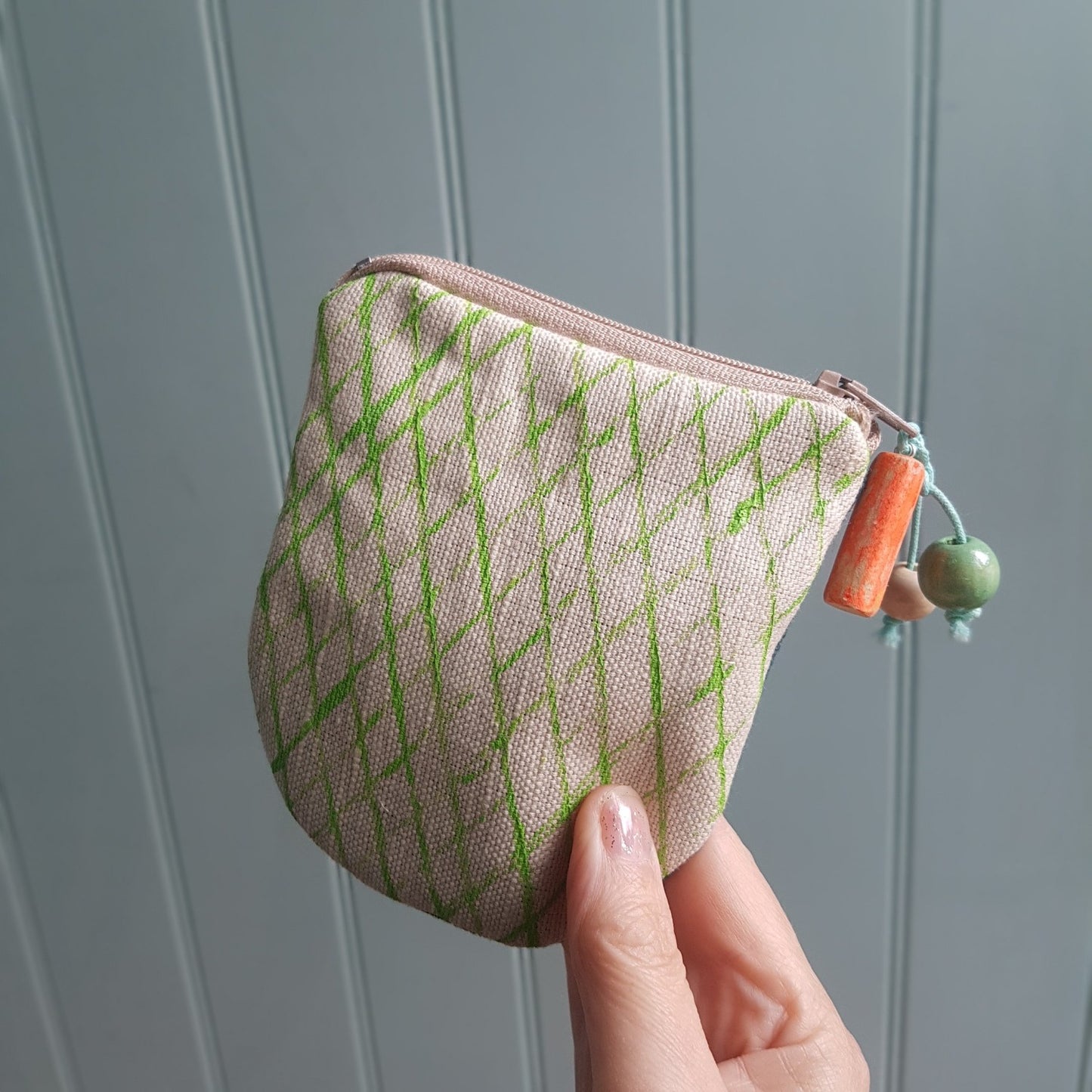 Hand-printed Purse - Creels Design - Cream/Green Batch 1, number 6