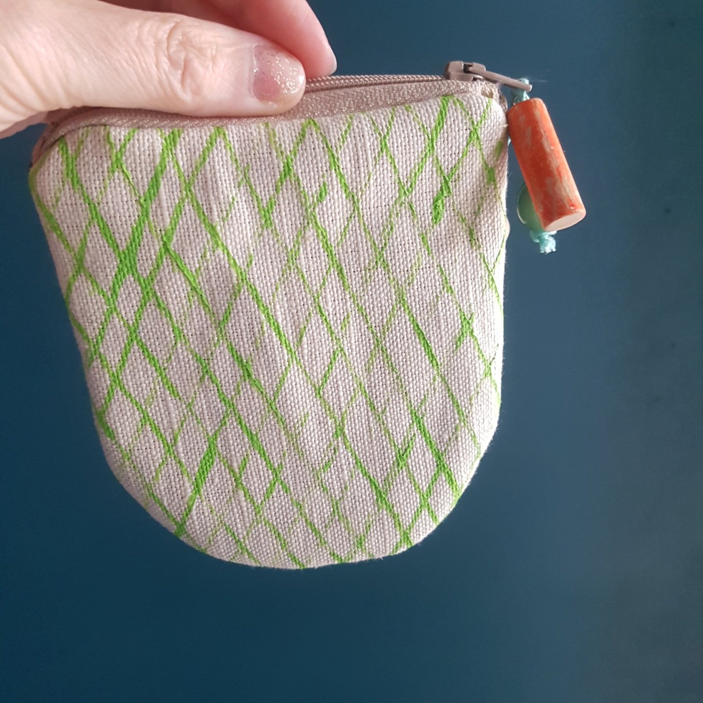 Hand-printed Purse - Creels Design - Cream/Green Batch 1, number 6