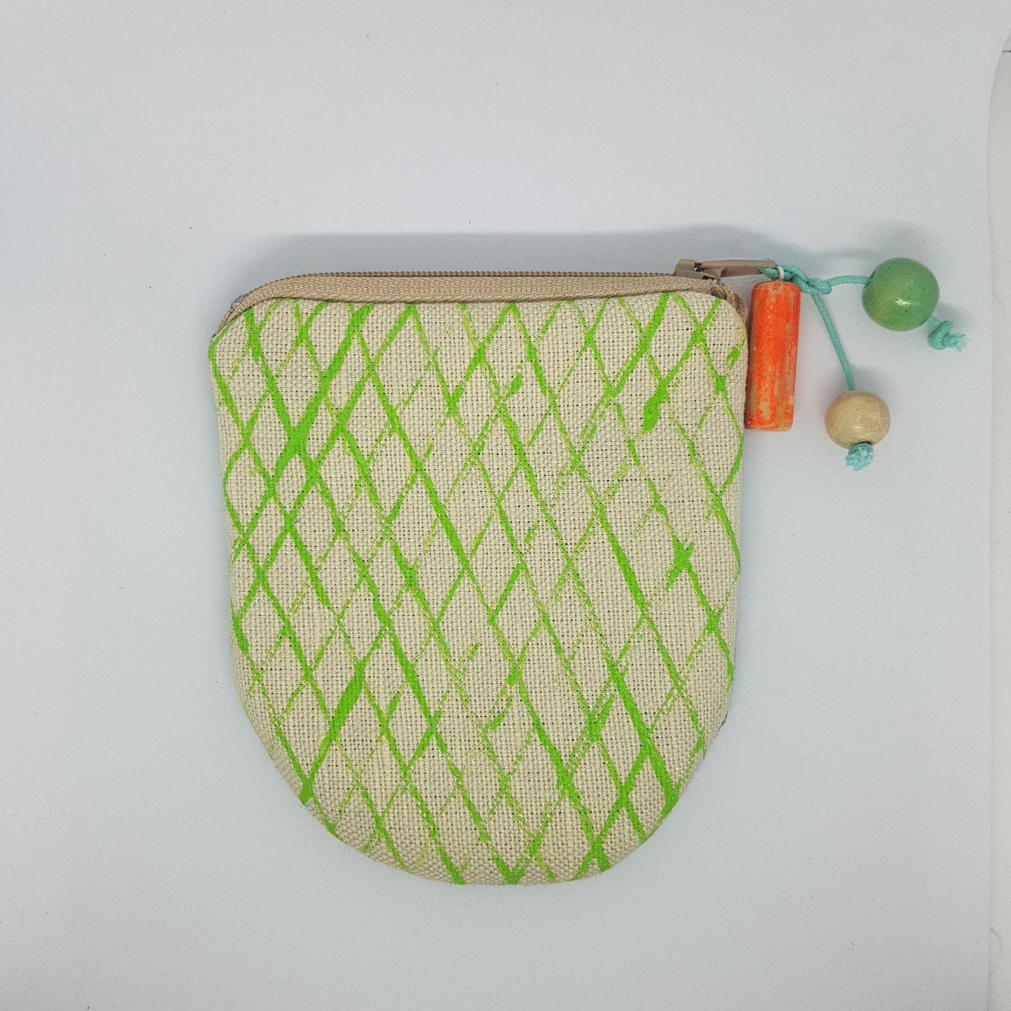 Hand-printed Purse - Creels Design - Cream/Green Batch 1, number 6