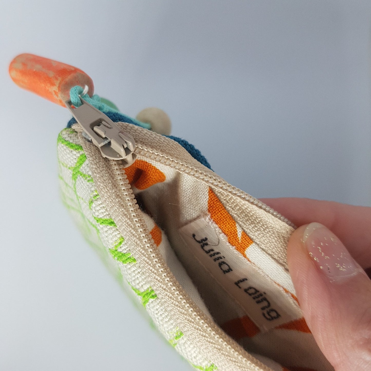 Hand-printed Purse - Creels Design - Cream/Green Batch 1, number 6