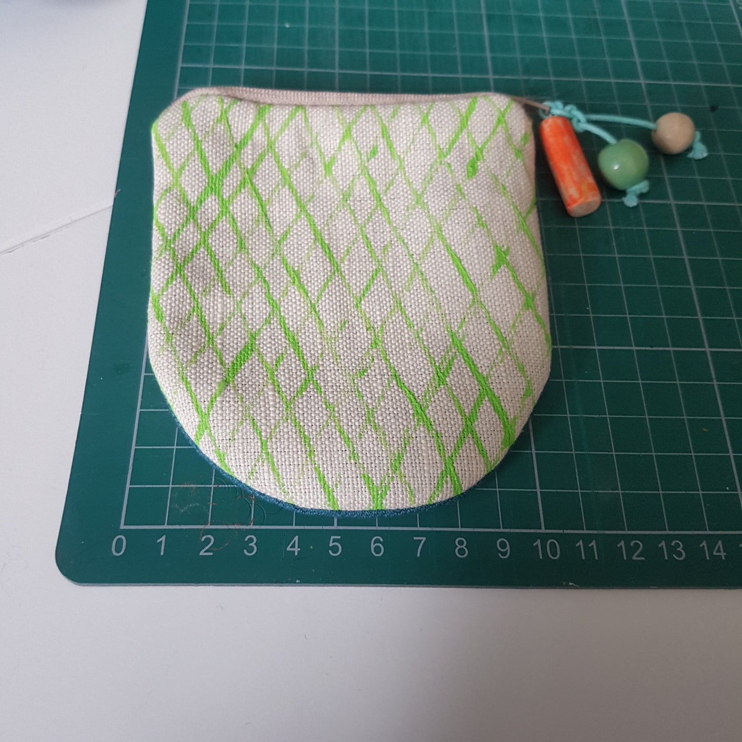 Hand-printed Purse - Creels Design - Cream/Green Batch 1, number 6