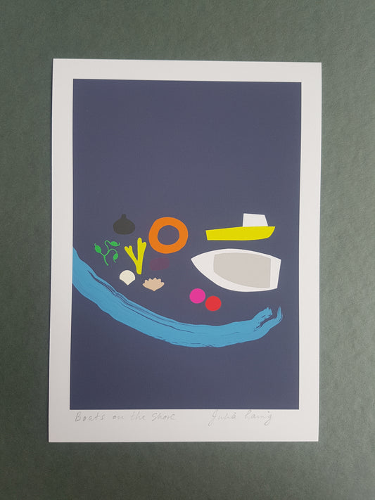 Boats on the Shore - A5 Retro Nautical Giclee Print