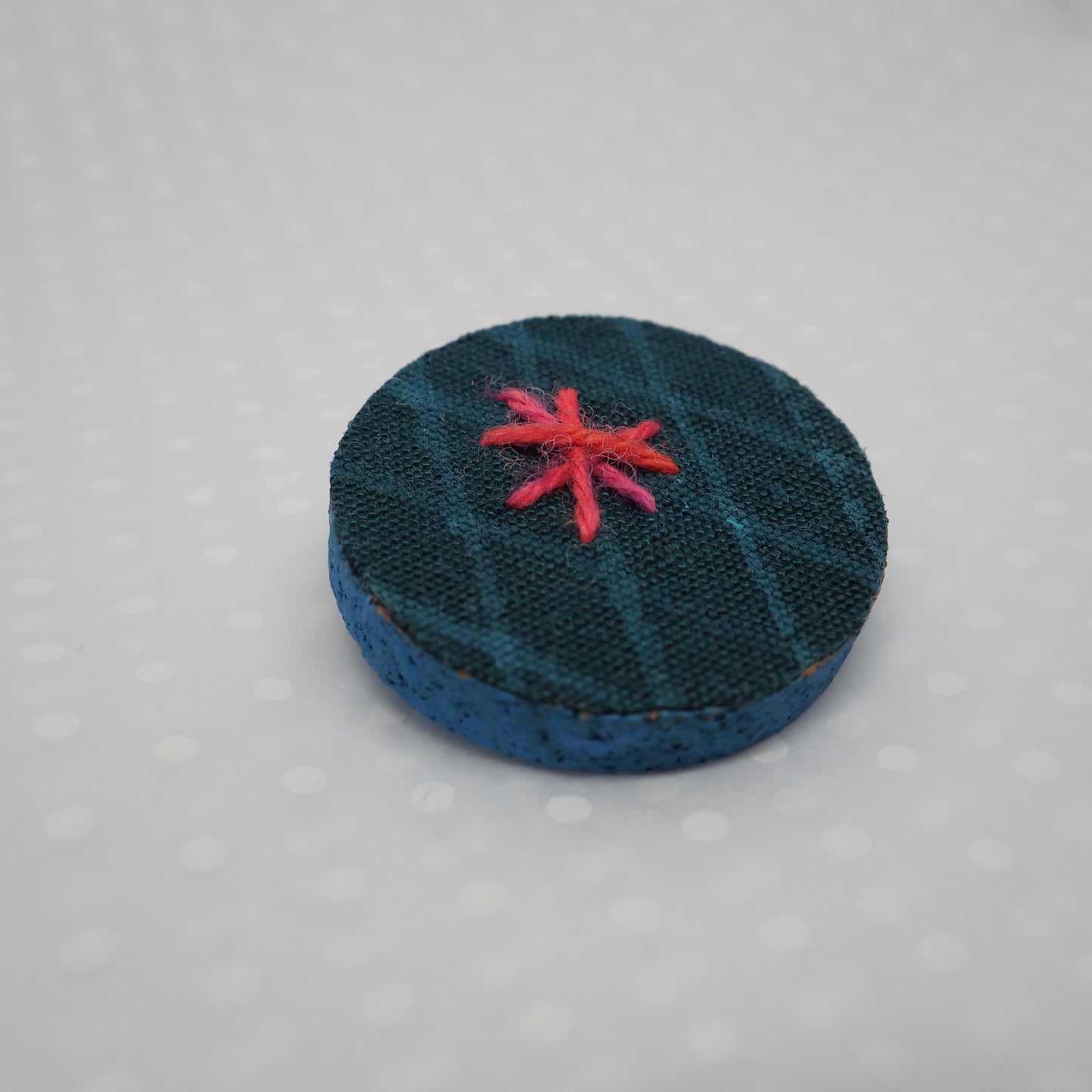 Handmade Printed Linen and Cork Brooch - Net Design - Batch 1 Number 1