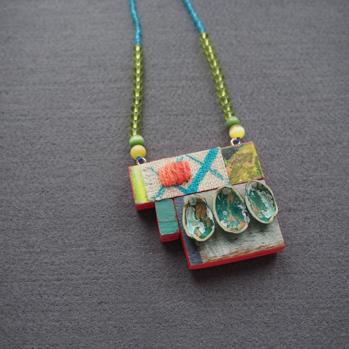 Handmade Mixed-Media Wooden Pendant Necklace