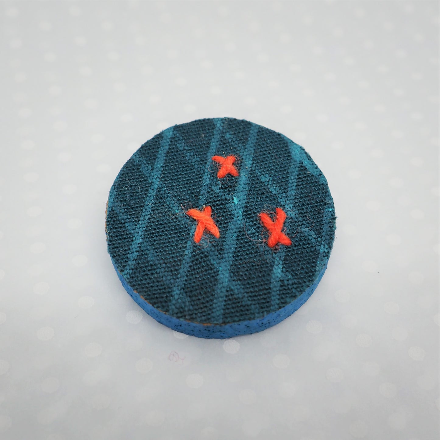 Handmade Printed Linen and Cork Brooch - Net Design - Batch 1 Number 14