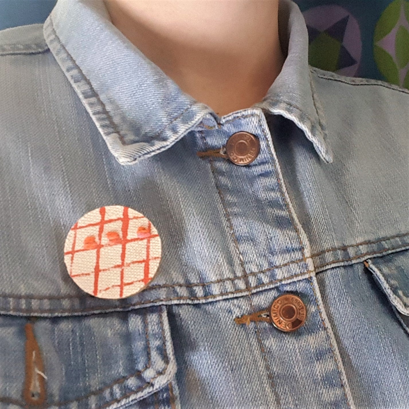 Handmade Printed Linen and Cork Brooch - Net Design - Batch 1 Number 11