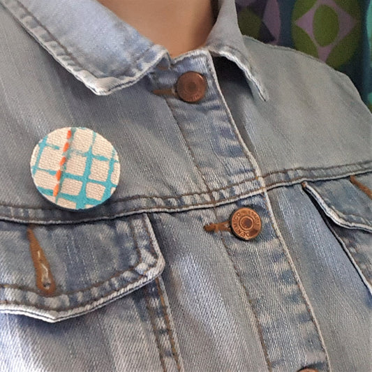 Handmade Printed Linen and Cork Brooch - Net Design - Batch 1 Number 7