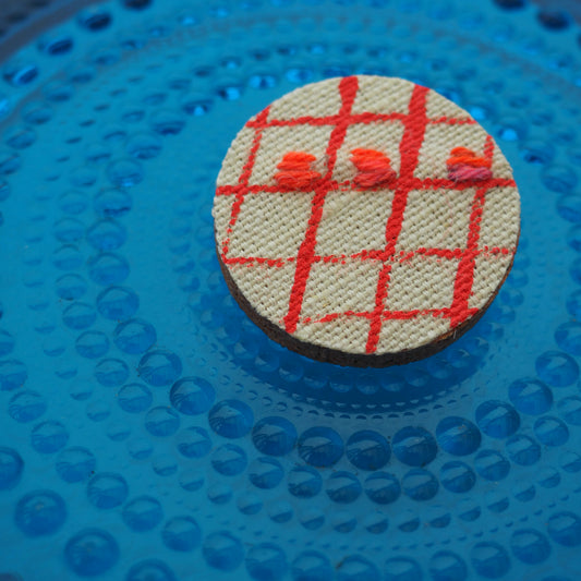 Handmade Printed Linen and Cork Brooch - Net Design - Batch 1 Number 11