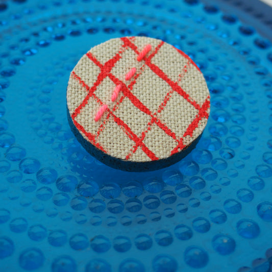 Handmade Printed Linen and Cork Brooch - Net Design - Batch 1 Number 4