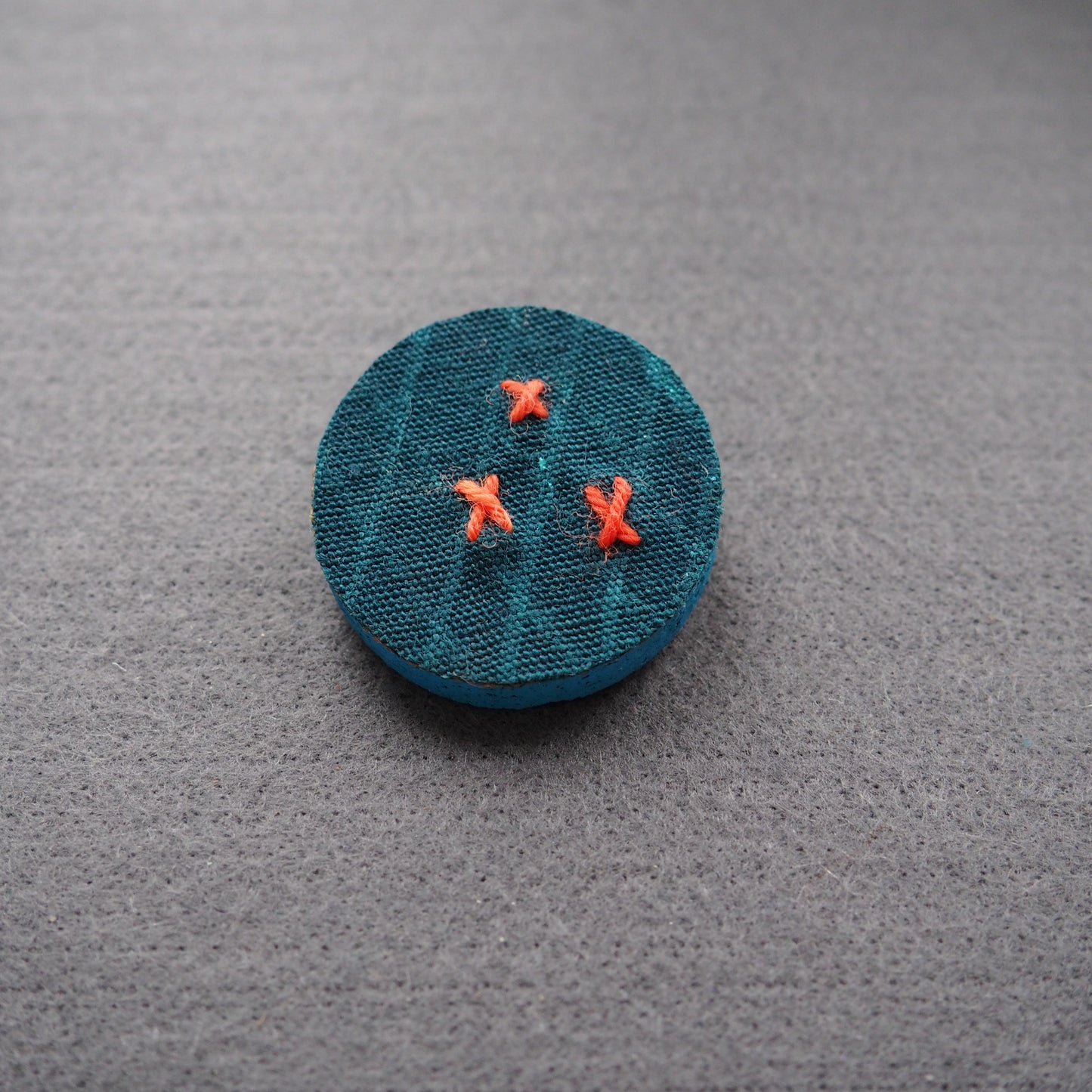 Handmade Printed Linen and Cork Brooch - Net Design - Batch 1 Number 14
