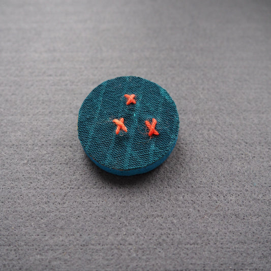 Handmade Printed Linen and Cork Brooch - Net Design - Batch 1 Number 14