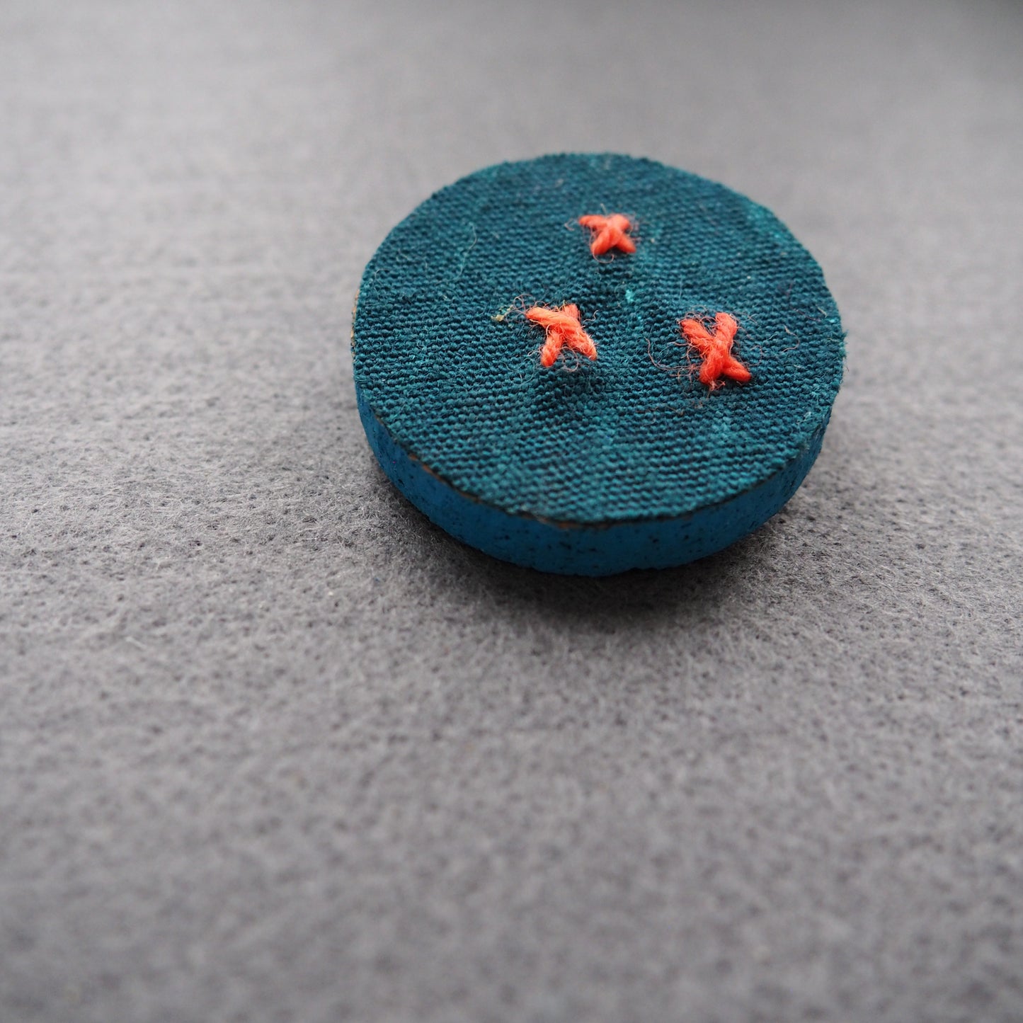 Handmade Printed Linen and Cork Brooch - Net Design - Batch 1 Number 14