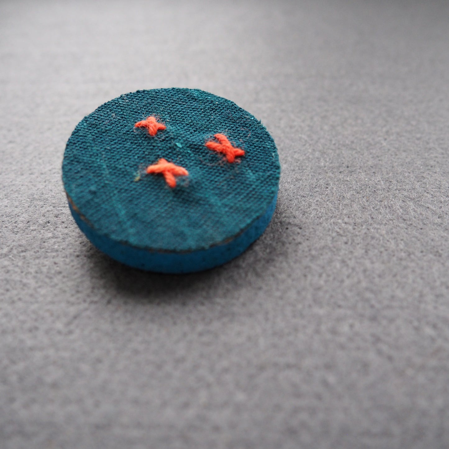 Handmade Printed Linen and Cork Brooch - Net Design - Batch 1 Number 14