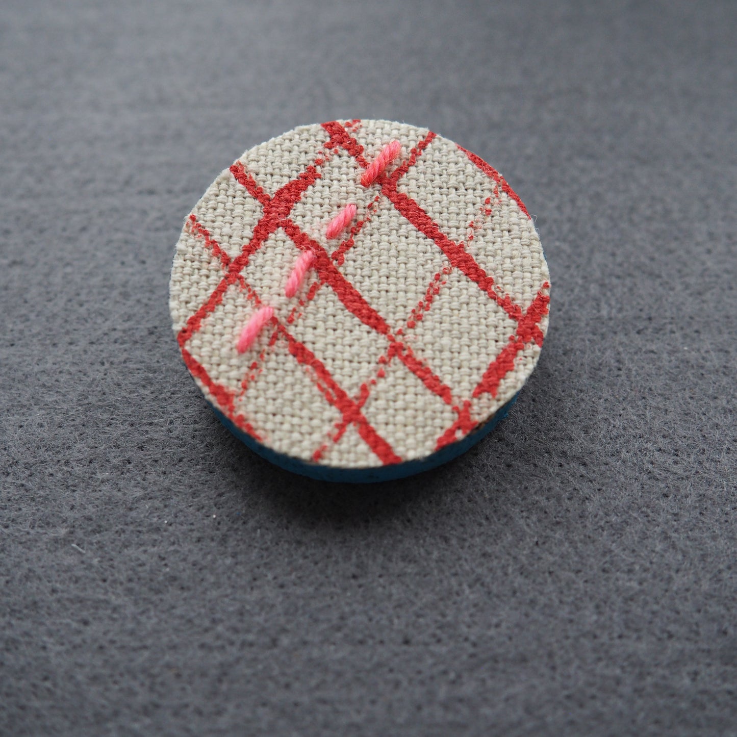Handmade Printed Linen and Cork Brooch - Net Design - Batch 1 Number 4