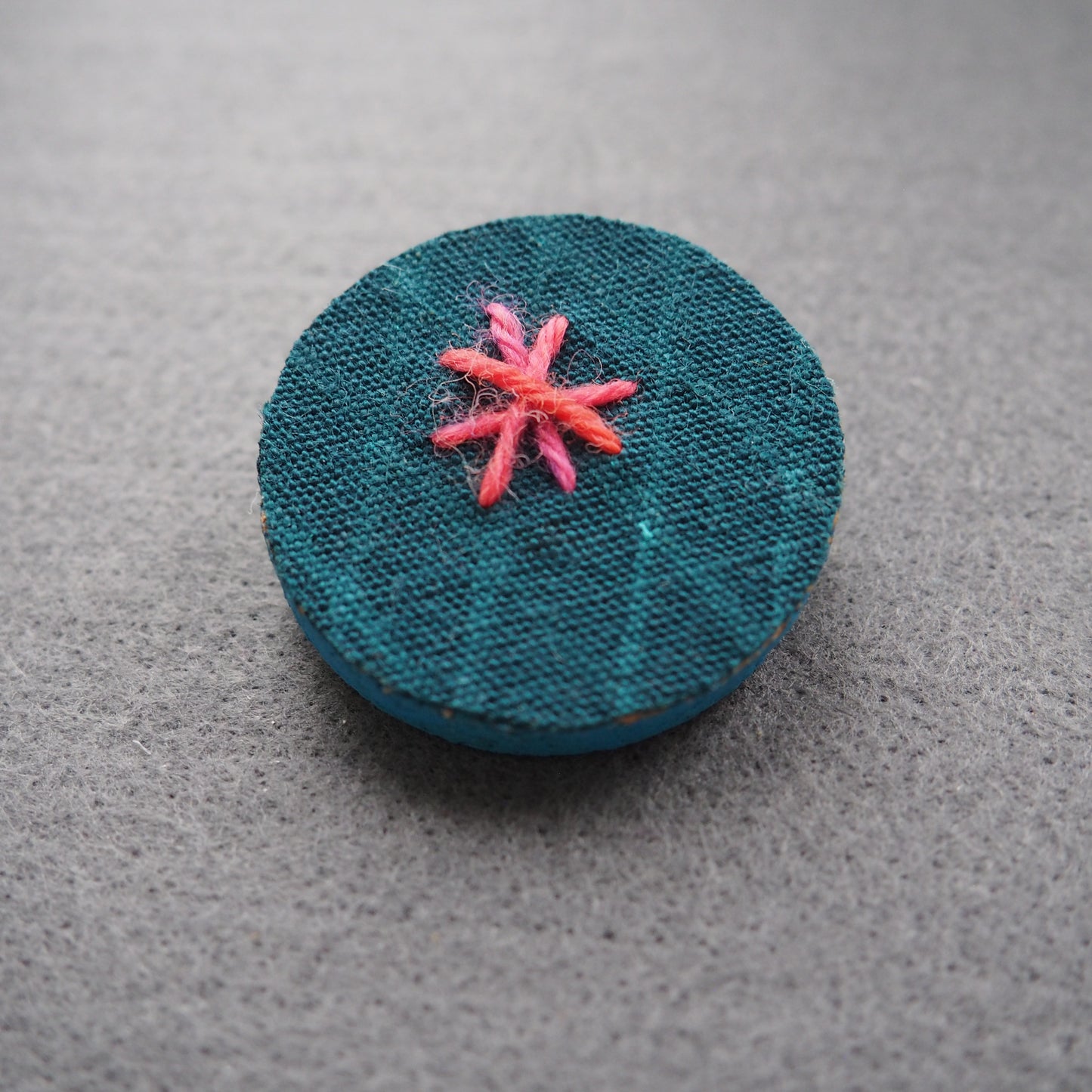 Handmade Printed Linen and Cork Brooch - Net Design - Batch 1 Number 1