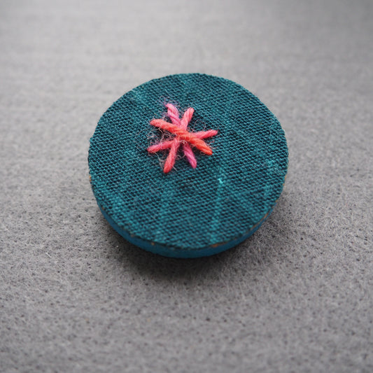 Handmade Printed Linen and Cork Brooch - Net Design - Batch 1 Number 1