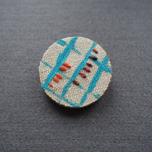 Handmade Printed Linen and Cork Brooch - Net Design - Batch 1 Number 9