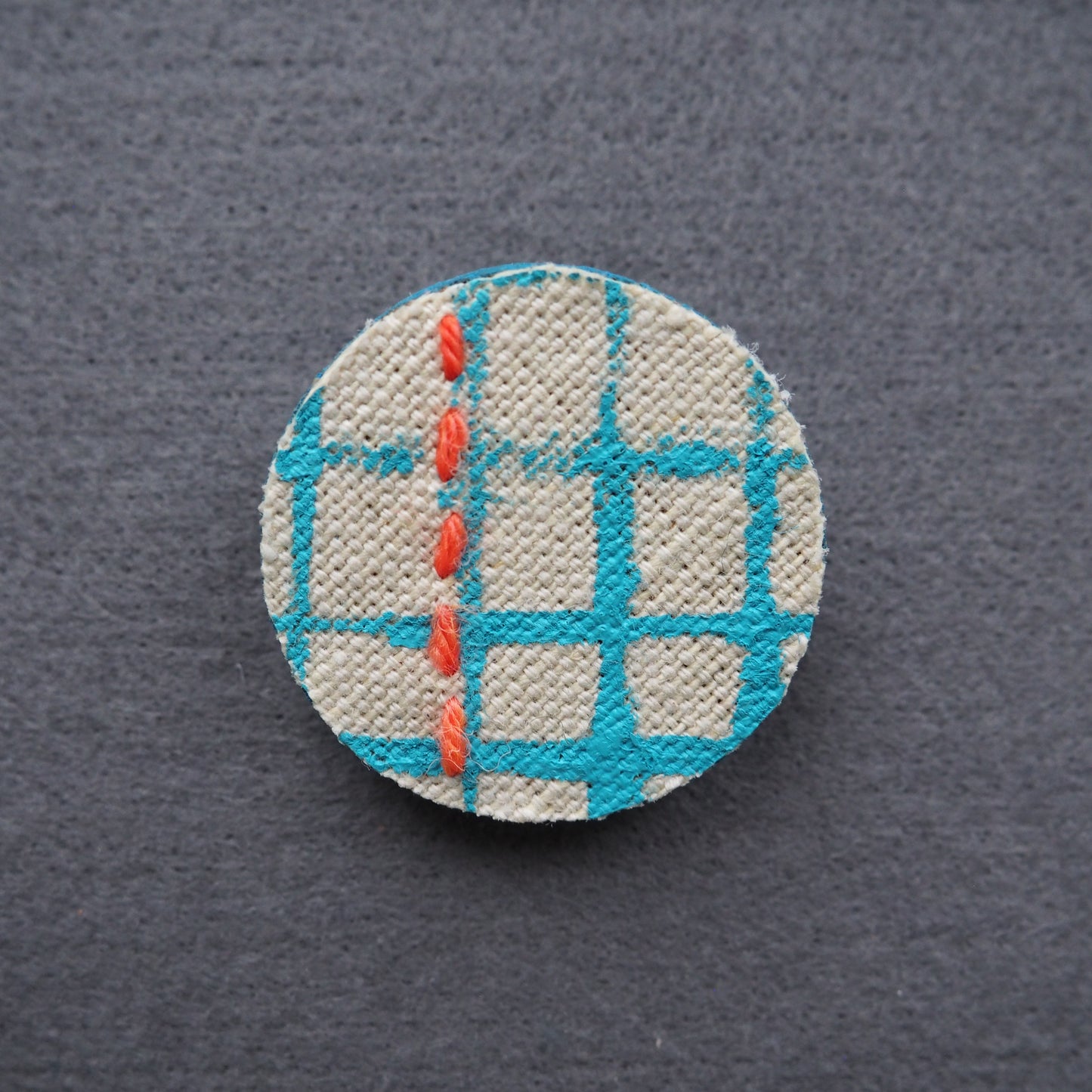 Handmade Printed Linen and Cork Brooch - Net Design - Batch 1 Number 7