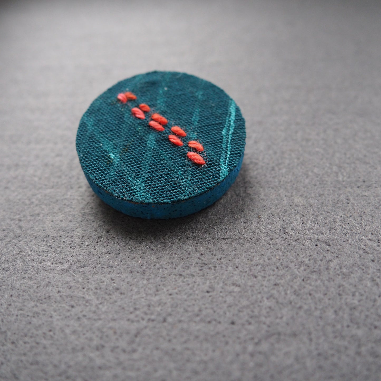 Handmade Printed Linen and Cork Brooch - Net Design - Batch 1 Number 2