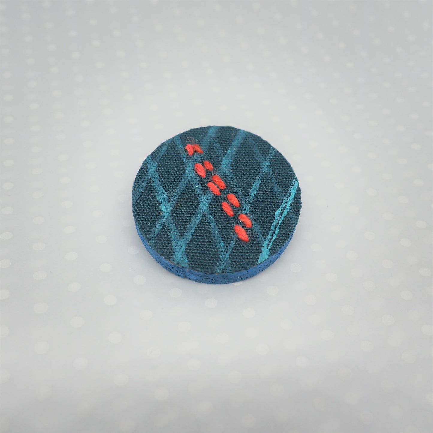 Handmade Printed Linen and Cork Brooch - Net Design - Batch 1 Number 2